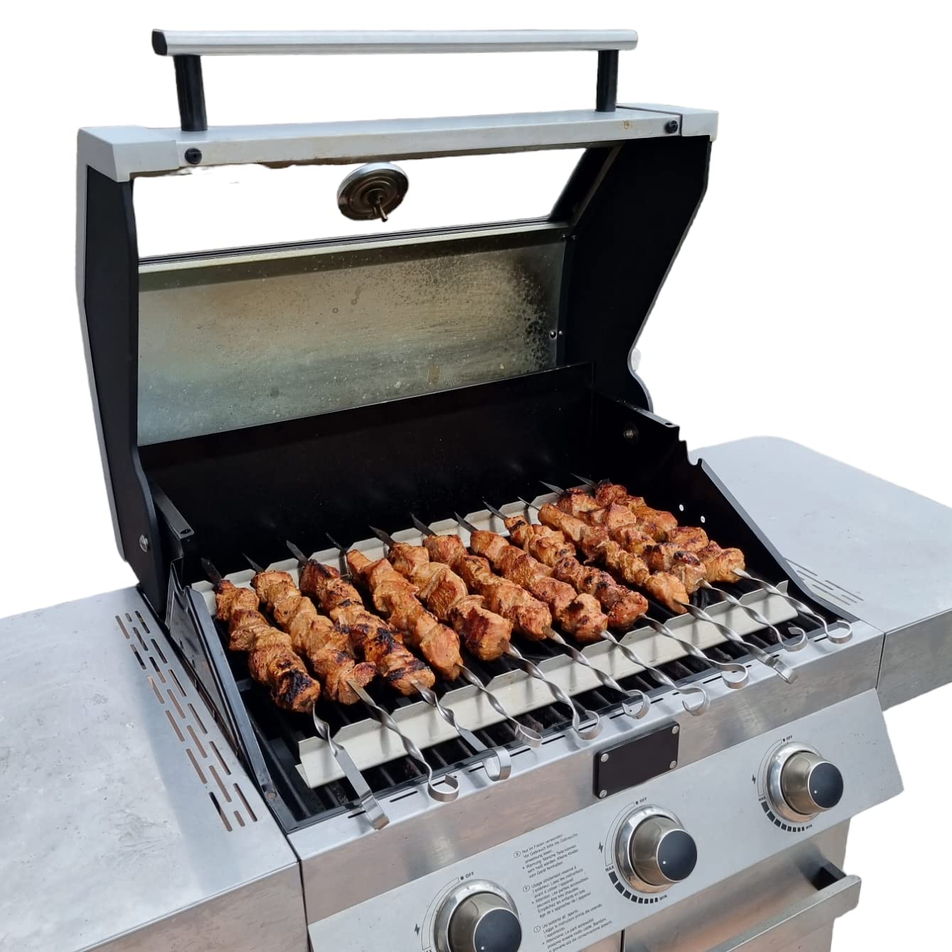 Accesorio para brochetas para barbacoa, soporte para brochetas, soporte para parrilla de gas con pinchos de acero inoxidable, 353 mm, 550 mm, 600 mm, 650 mm, 700 mm (550 mm sin brochetas)