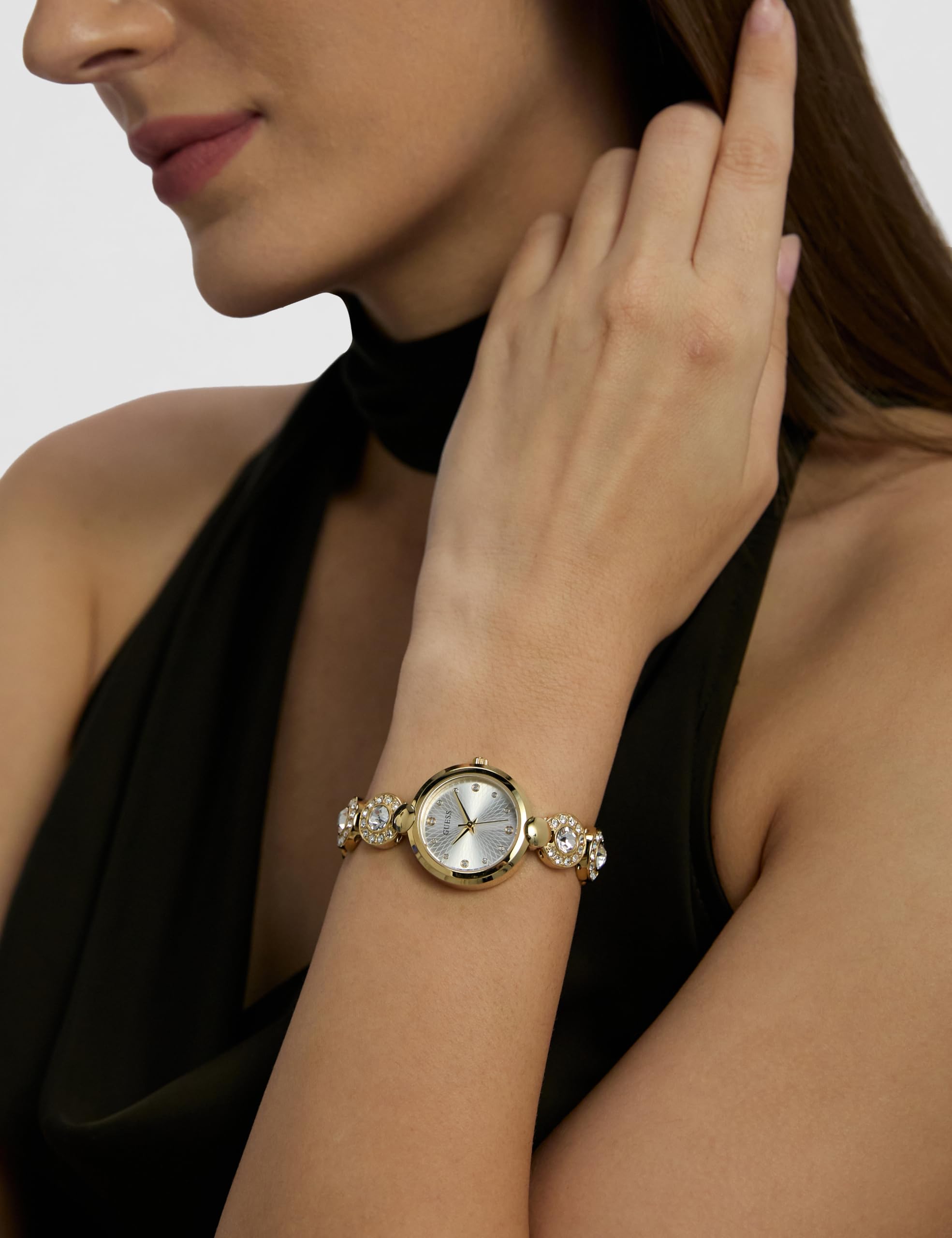 GUESS Watches Ladies Stardom Reloj para Mujer Analógico de Cuarzo con Brazalete de Acero Inoxidable bañado en Oro GW0757L2