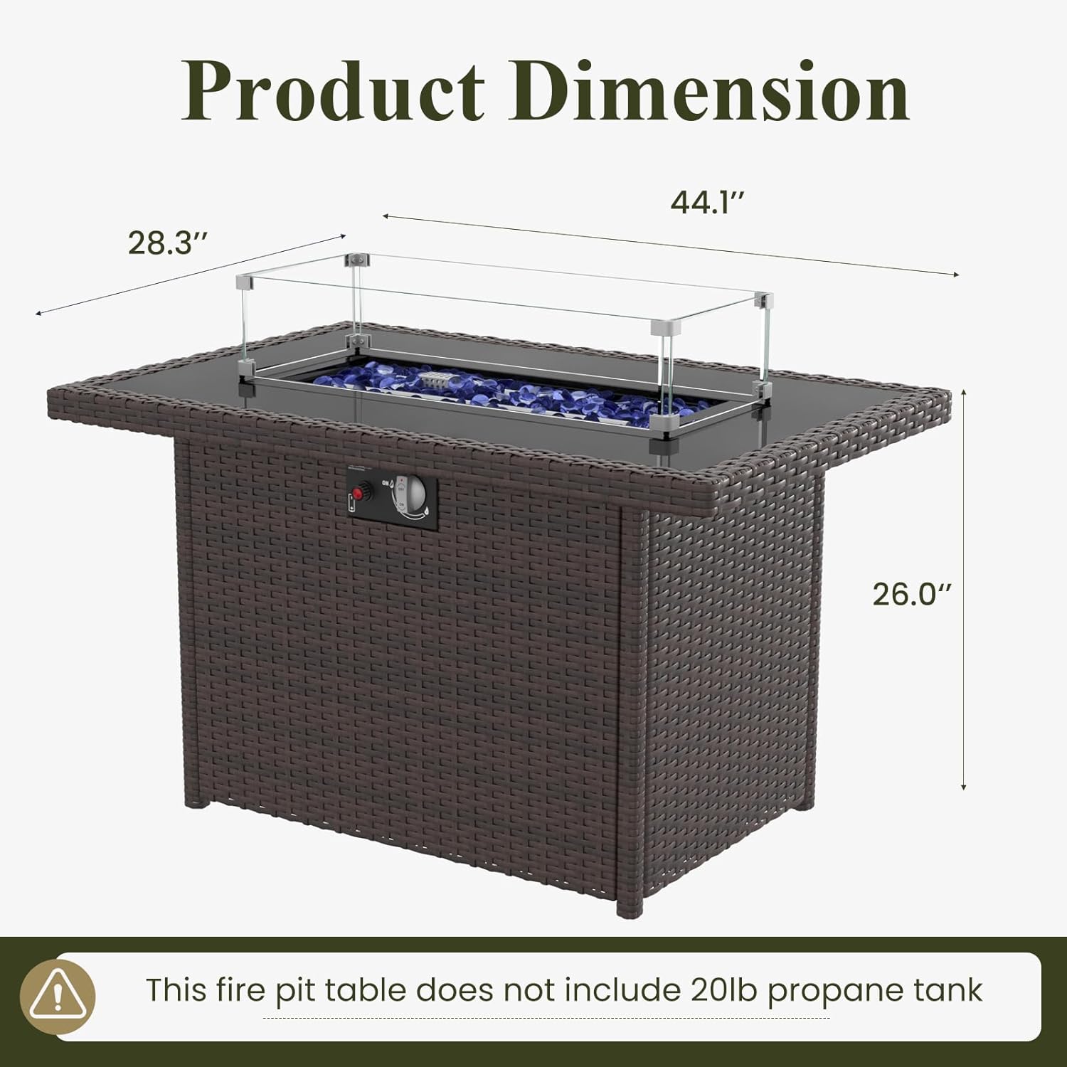 Propane Fire Pit Table, 44" Outdoor Gas Fire Pit with Glass Wind Guard & Waterproof Cover