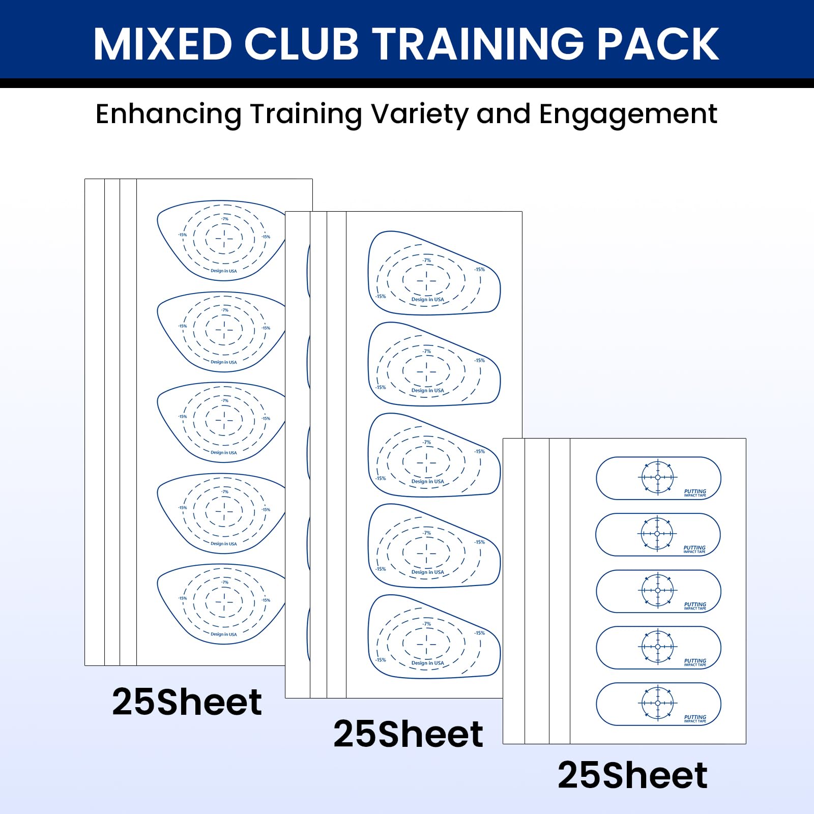 FINGER TEN Golf Impact Tape 75/150/375 Pcs Value Set Golf Club Impact Stickers Labels for Driver Woods Irons Putters, Self-Teaching Training Aid for Swing Practice (375Pcs-Right Handed Golfer)