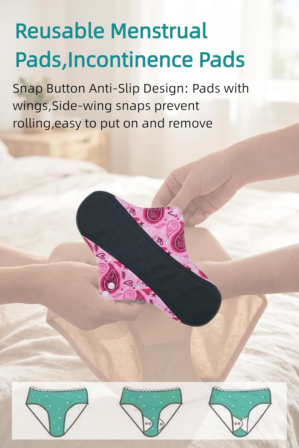 Reusable Incontinence Pads,Mesh Cotton Fabric Washable Menstrual Pads,Panty Liners Pads,Period Sanitary Napkins,with 1 Storage Bag,for Women/Postpartum/Incontinence(Pink/XL/5pcs)
