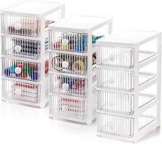 3 Pack Desktop Organizers with 12 Drawers, Plastic Office Desk Storage Box, Small Clear Desktop Organization Container Case for Stationery Make Up Jewelry Paperclip Tape Eraser, Home School