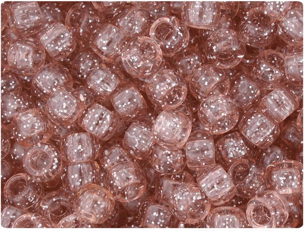 BeadTin Vintage Peach Sparkle 9mm Barrel Pony Beads (500pcs)
