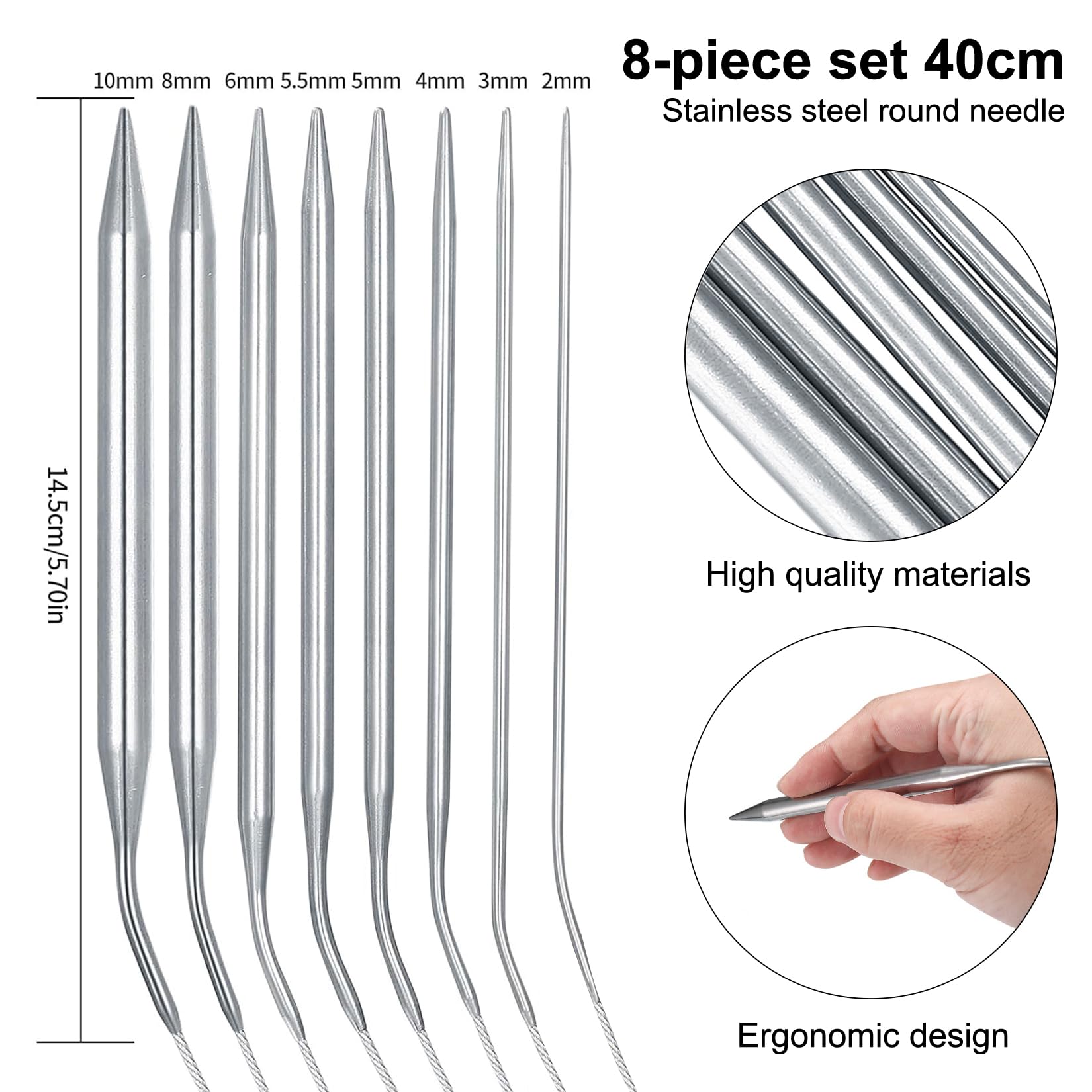 VEGCOO Ferri da maglia circolari 10 pezzi da 40 cm ferri circolari