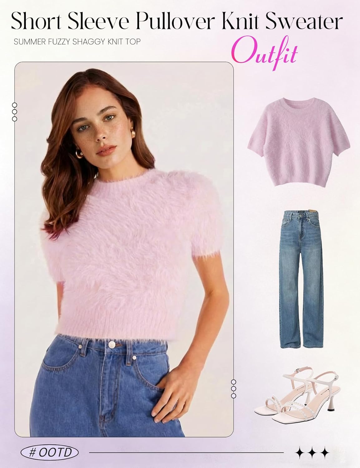 Yimoon Womens Furry Fuzzy Sweater Short Sleeve Pullover Knit Sweater Cozy Shaggy Knit Jumper - Image 6