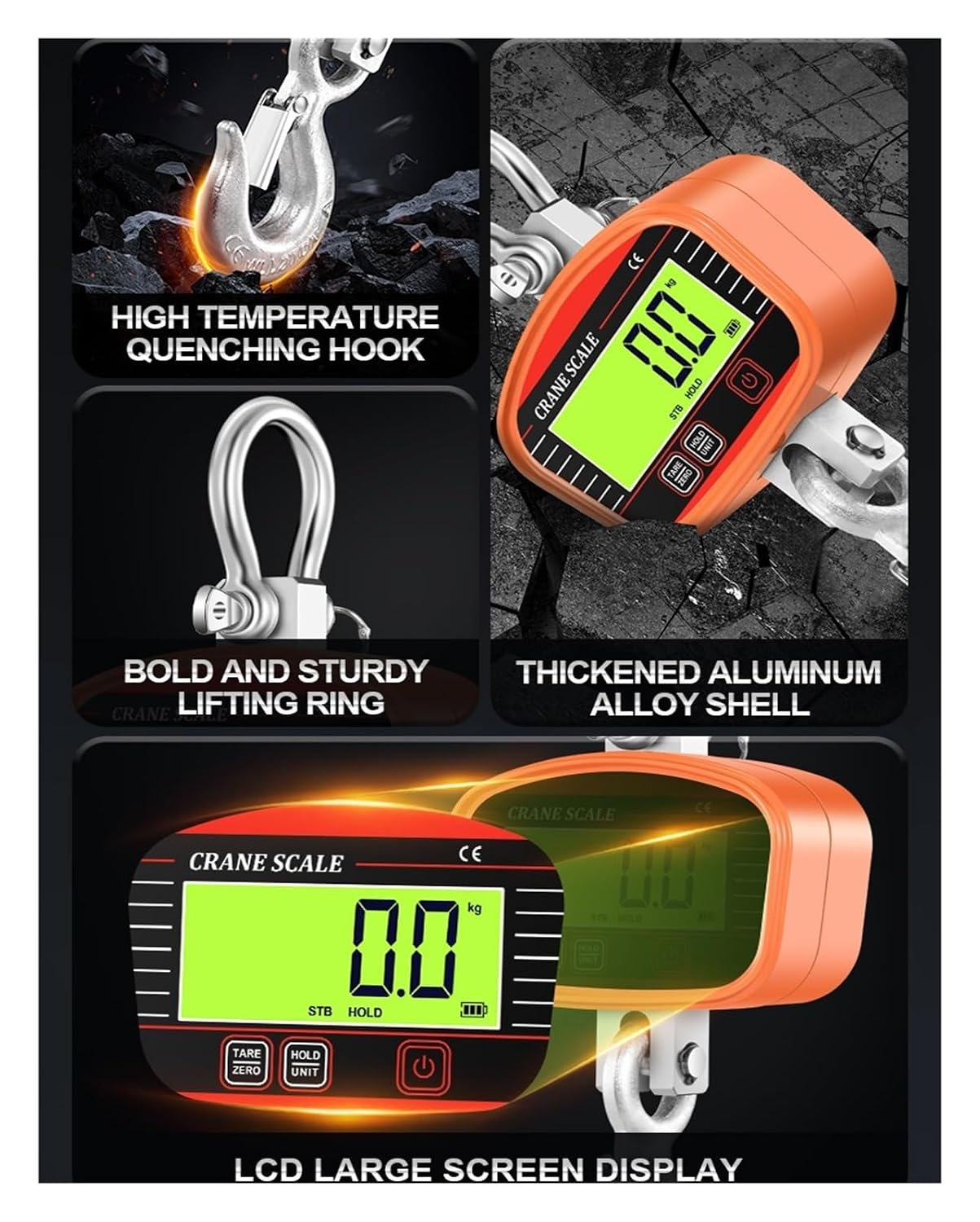 Hanging Scale Luggage Scales Digital Crane 2T LCD 2000kg Electronic Heavy Duty Hook Industrial Peak Hold Weighing Meter Tools