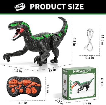 Bennol 2.4GHz RC Jurassic Dinosaur Toy with Lights Sound for Boys 3–8 | One-key auto demo function, lifelike walking dino design, Christmas birthday holiday gift for toddler boys aged 3-8