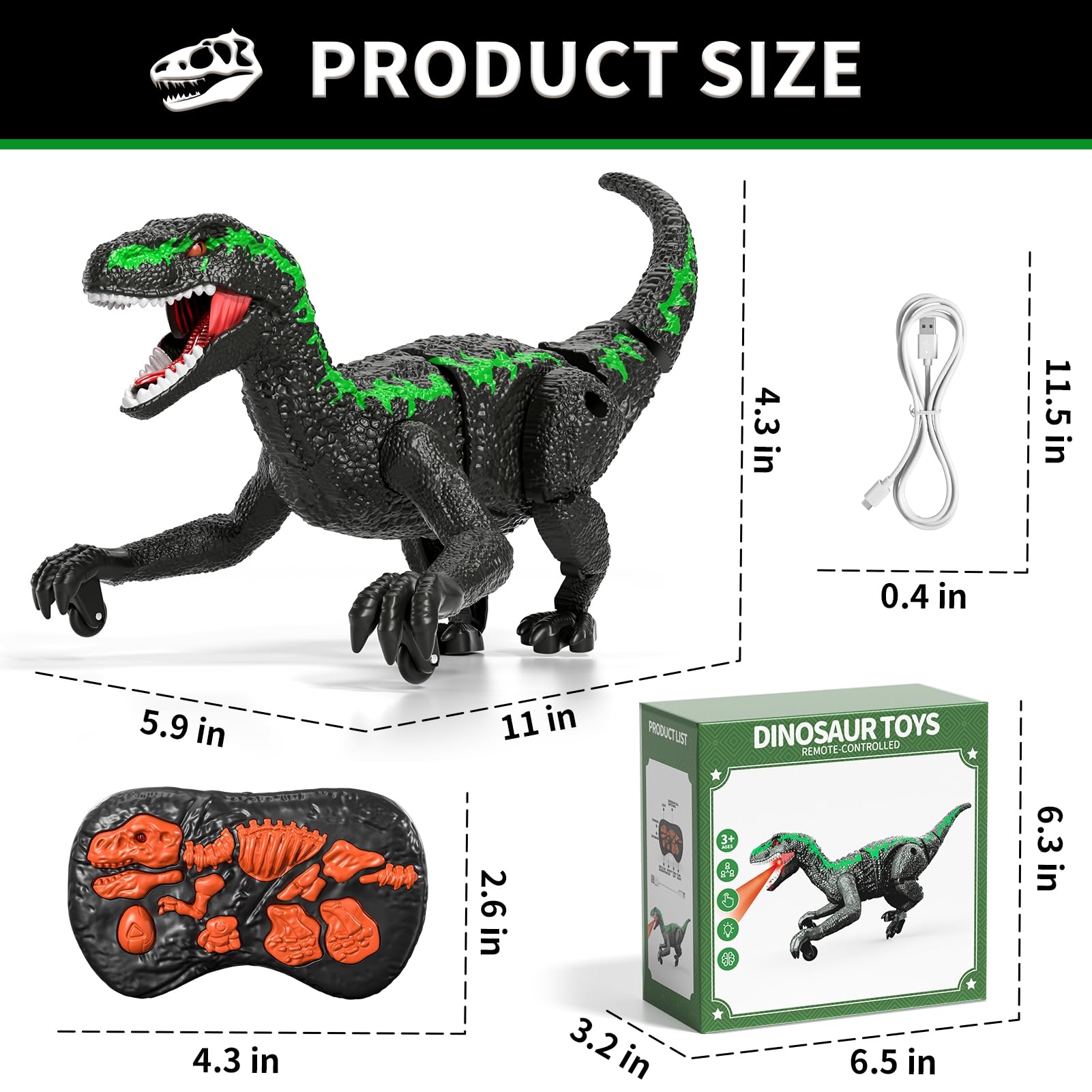 Bennol Giocattoli di dinosauro telecomandato per bambini 3-5 5-7, simulatore demo con una chiave giurassico velociraptor giocattoli per bambini ragazzi con luce e suoni, regali giocattolo dinosauro