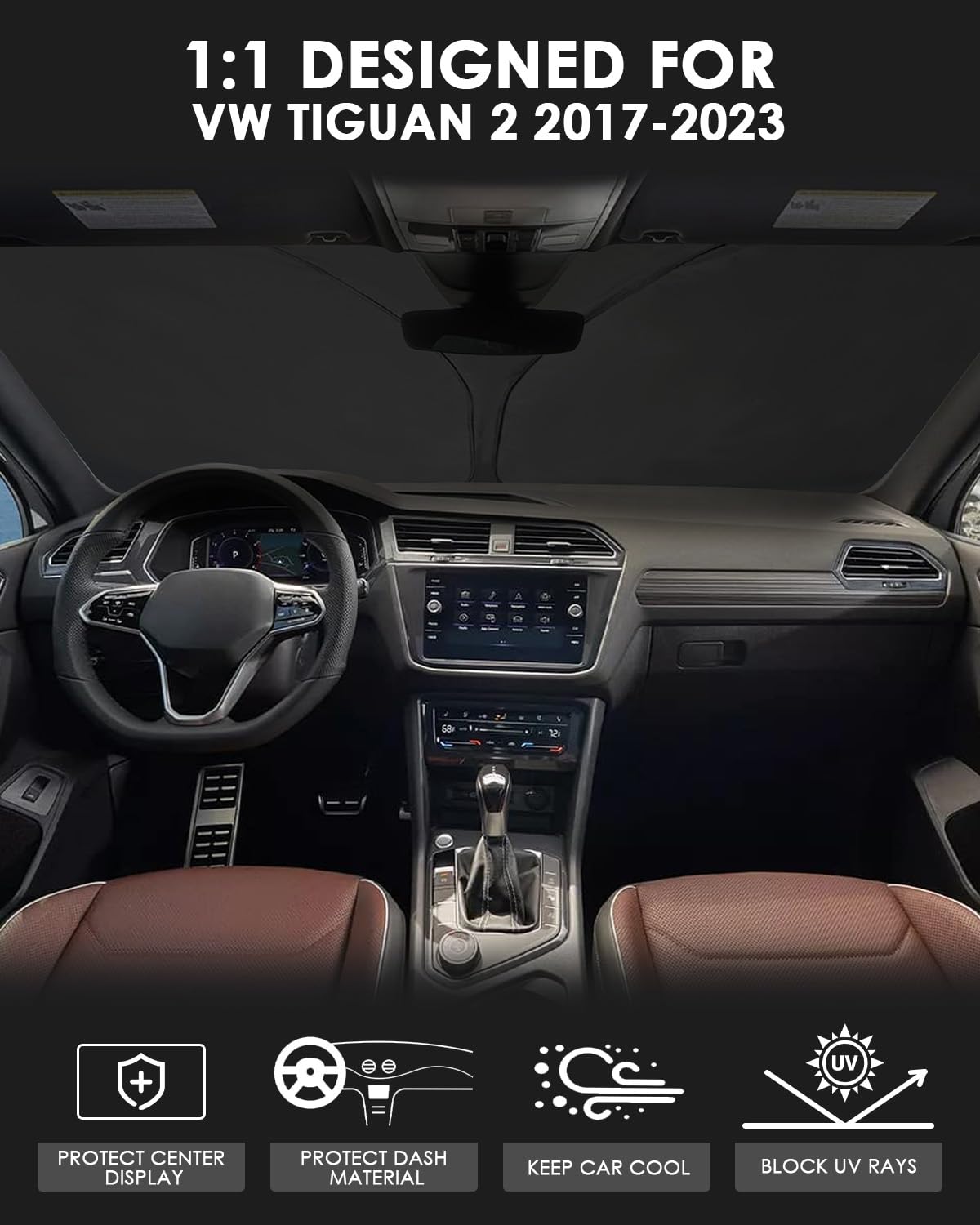 Parasole per Parabrezza Auto compatibile con V W Tiguan 2 2018-2024 Parasole Pieghevole di Argento Anti UV per Seat Ta-rraco 2019-2024 Accessori, Pieghevole e Portabile