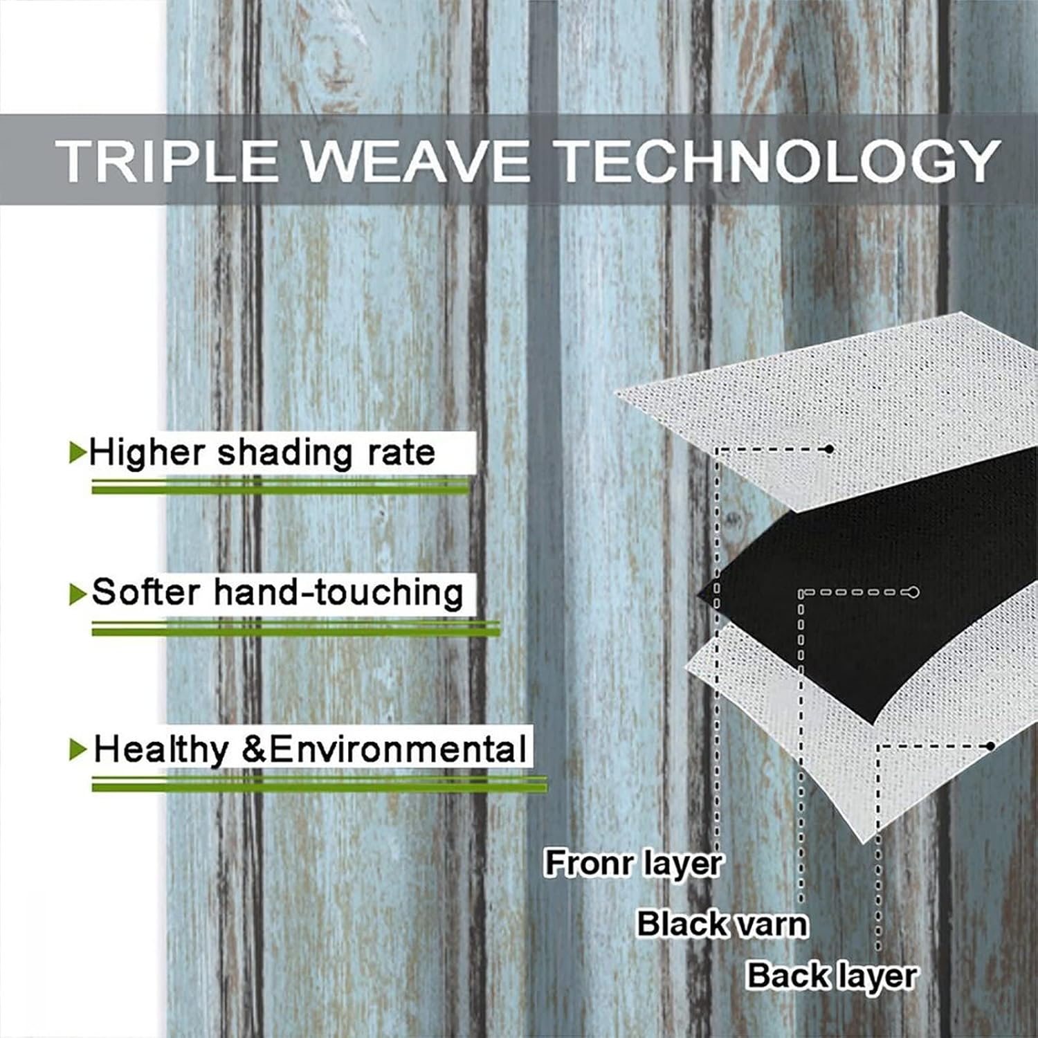 JESTRONRY Vintage Style Kitchen Curtains,Rustic Country Farmhouse Barn Door Grey Blue Wood Planks Texture Print Rod Pocket Window Drapes for Living Room Bedroom, W42xL45in