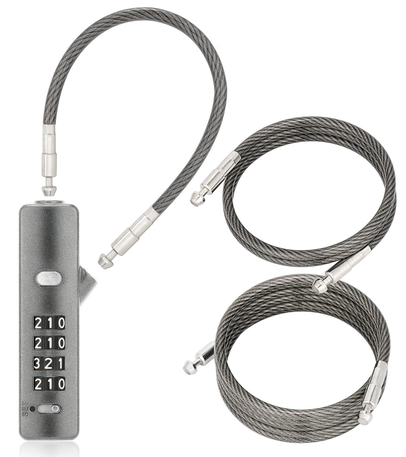 Tcyoatoa Cable Lock, 4-Digit Combination Wire Lock with 3 Rechangeable Steel Braided Steel Ropes (9"/24"/47"), Compact & Portable for Bikes, Luggage,