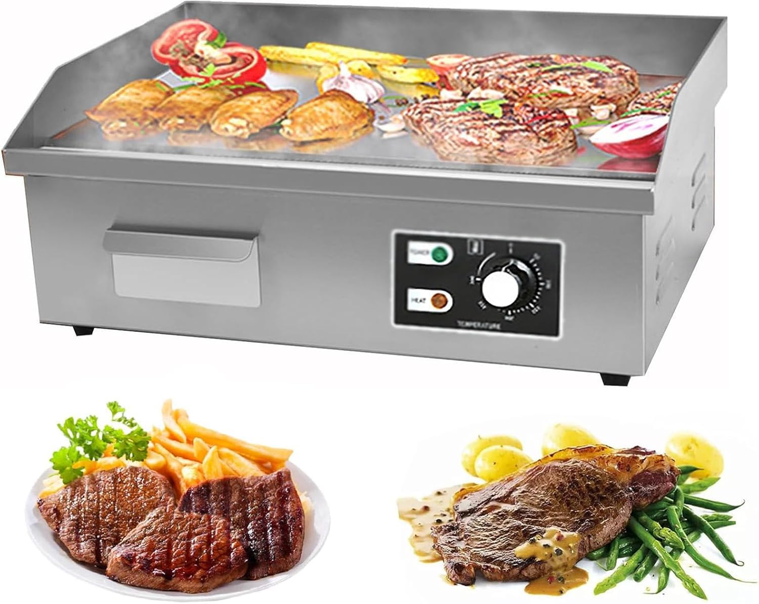 Padella Elettrica Professionale - Teppanyaki Antiaderente A Temperatura Regolabile - Padella Piatta da Banco in Acciaio Inox, 220v
