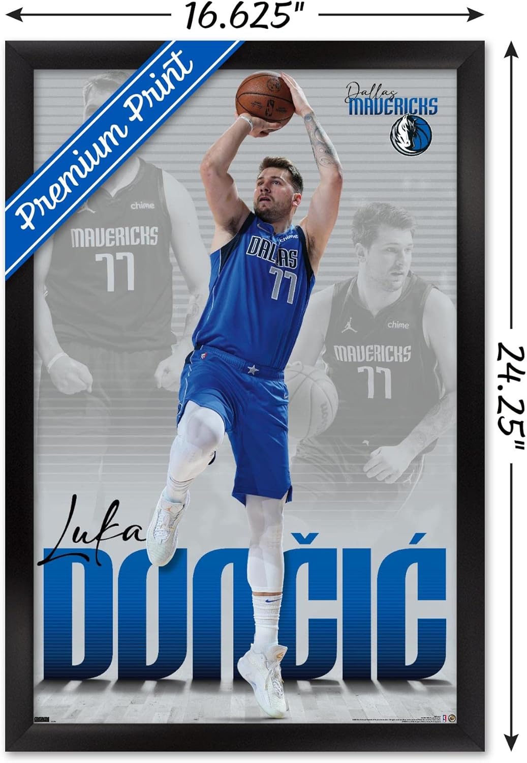 Trends International NBA Dallas Mavericks - Luka Doncic 22 Wall Poster, 14.725" x 22.375", Black Framed Version