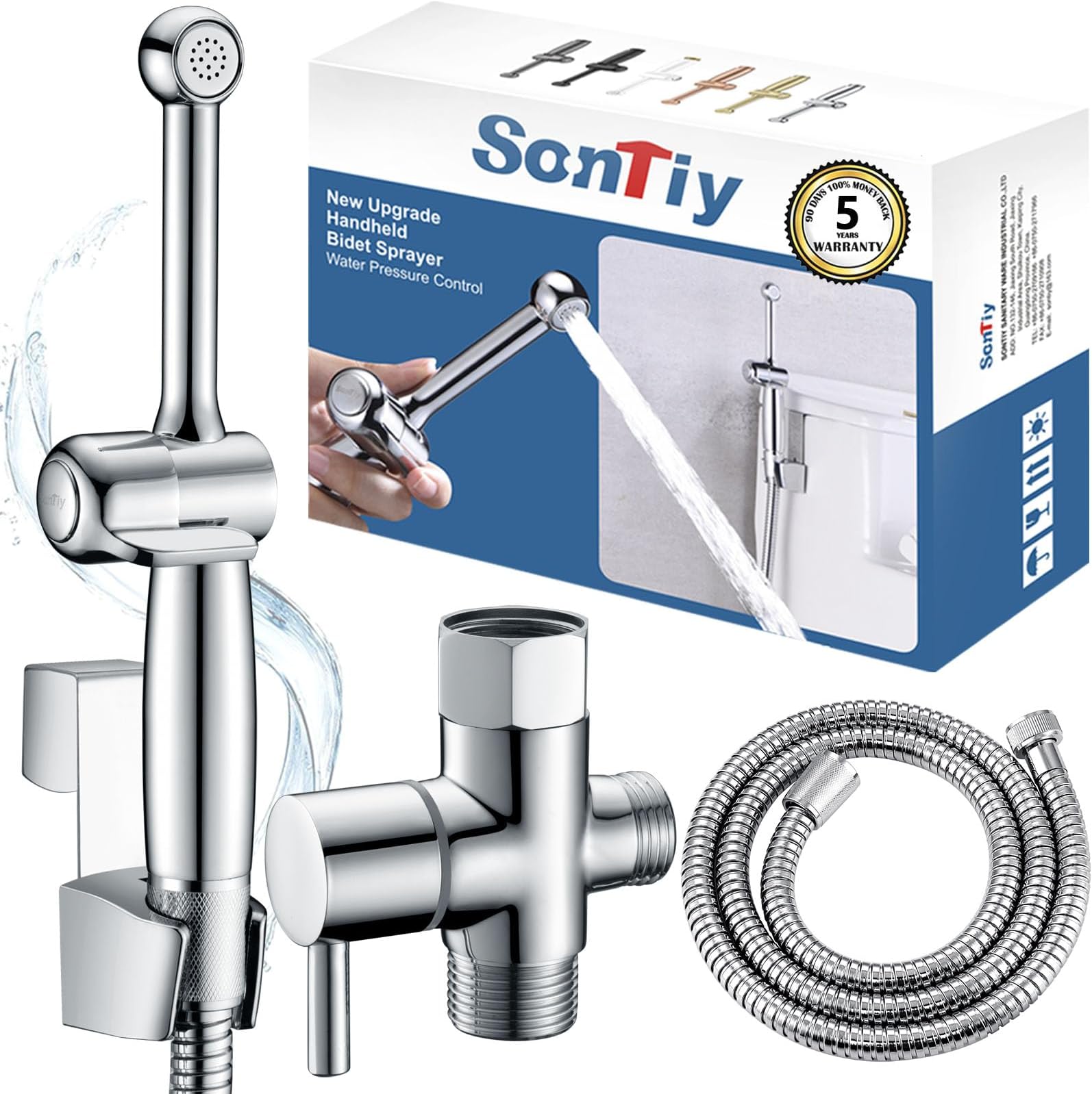 SonTiyHandheld Bidet Sprayer for Toilet, All Metal Cloth Diaper Toilet Sprayer Hand Held Bidet Attachment with Backflow Preventer, Adjustable Water Jet Spray for Toilet, Brass 7.9"Bidet Wand