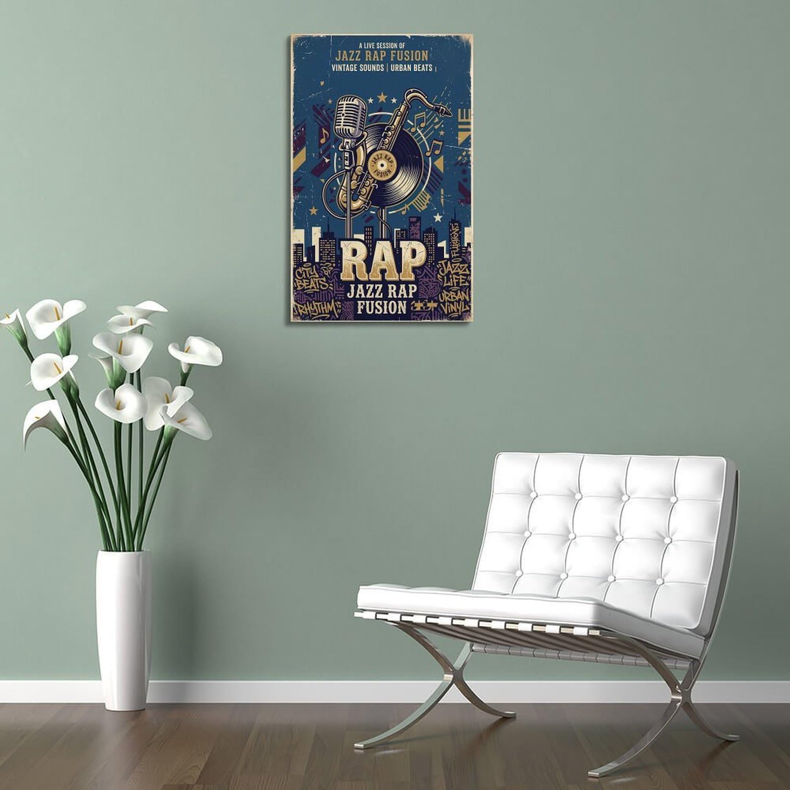 OKNGB Vintage Jazz Rap-Fusion-Poster, Saxophon, Vinyl-Schallplattenkunst, dekoratives Gemälde, Leinwand-Kunstbild, 40 x 60 cm
