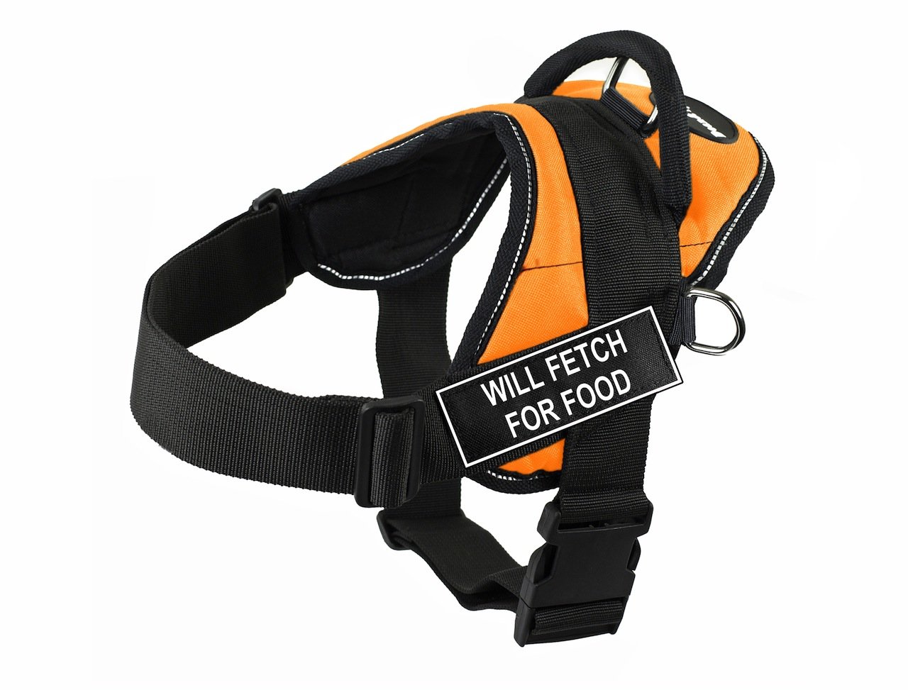 Dean & Tyler DT Fun "Will Fetch for Food" Harness with Reflective Trim, X-Small, Orange