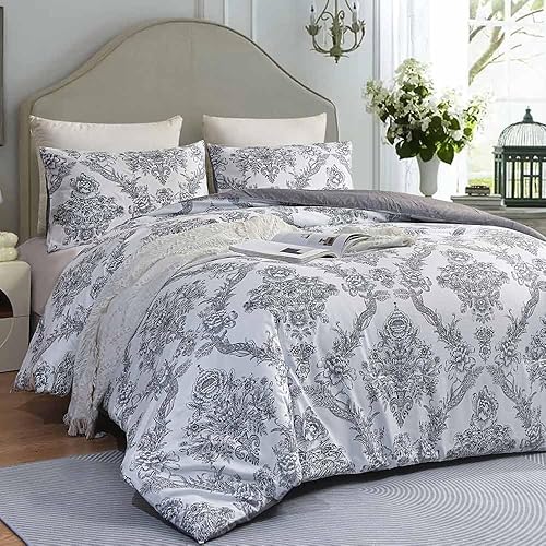Miniatura 2 de Nanko Juego de funda de edredón gris claro, tamaño Queen, 3 piezas, color gris, bohemio, copetudo, de microfibra, para todas las estaciones,
