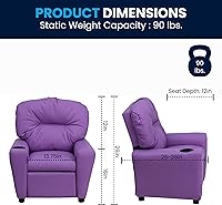 Vista 2 de Flash Furniture - Contemporáneo sillón reclinable de vinilo color beige para niños, base para vasos