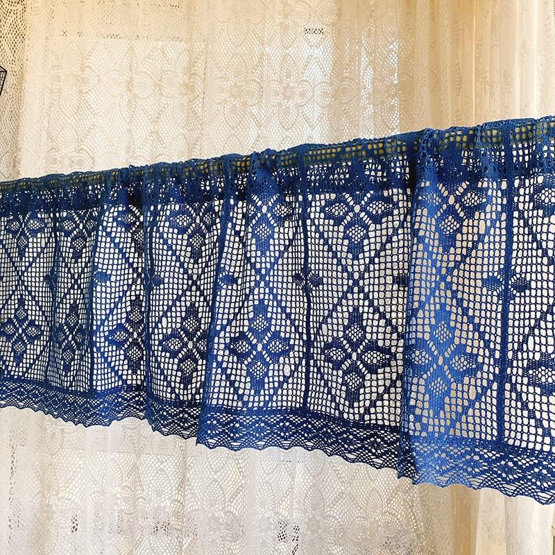 Boho Kitchen Curtains,Short Curtain Valance for Kitchen Window Farmhouse Handmade Crochet Curtain Tiers for Coffee Decor Room Divider Rod Pocket Hollow Short Lace Curtain Decor ( Color : A , Size : 45