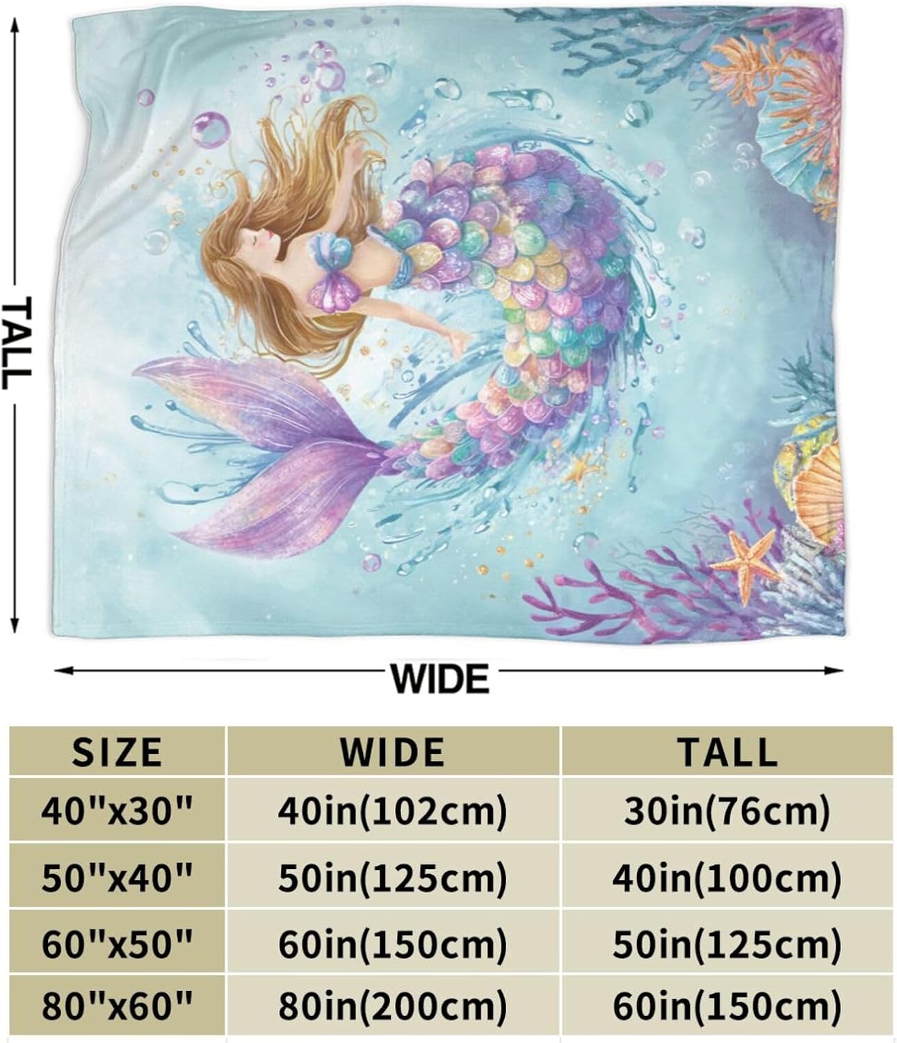 Mermaid Blanket Ocean Mermaid Throw Blanket Underwater Soft Cozy Fleece Fuzzy Plush Flannel Blankets Gifts for Women Girls Boys Kids Adults 50"X40" - Image 3