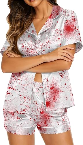 Vividcrate Women Halloween Pajamas Soft Cozy Halloween Pajama Set Short Sleeve B