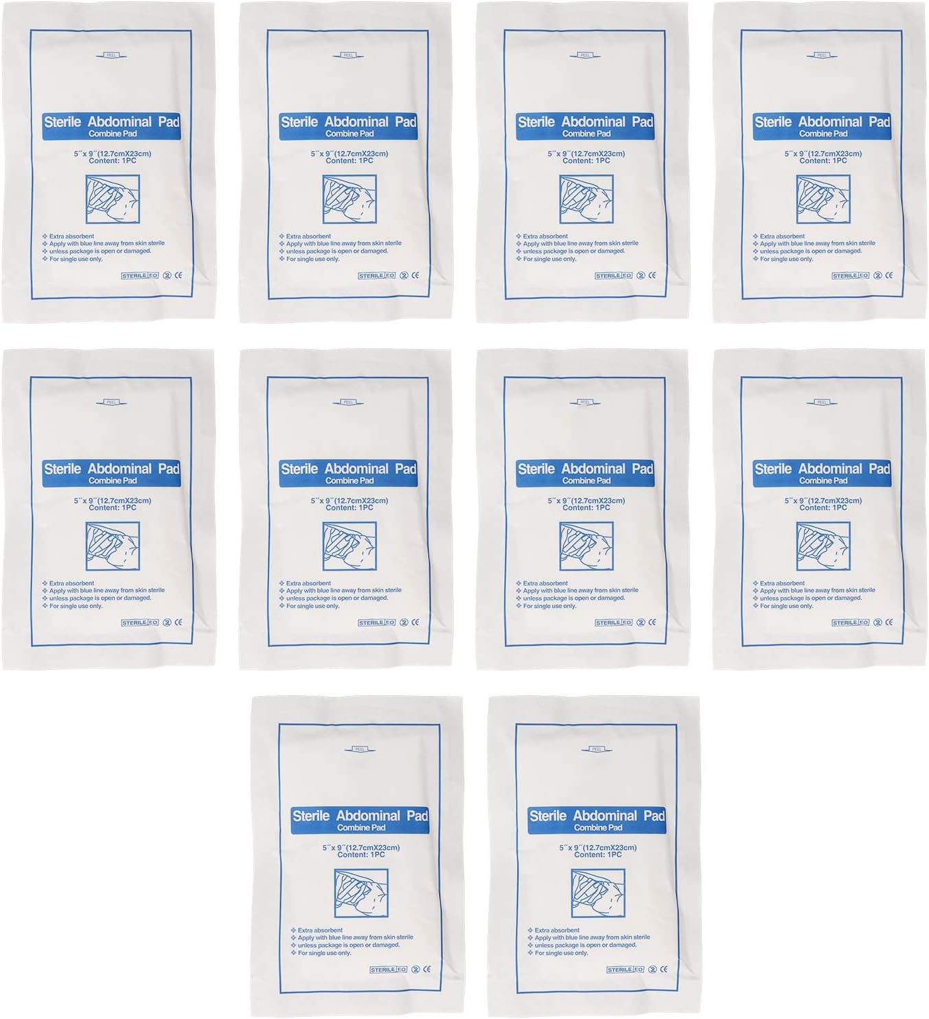 Abdominal Combine Pads, 10Pcs Individually Wrapped Abdominal Pads