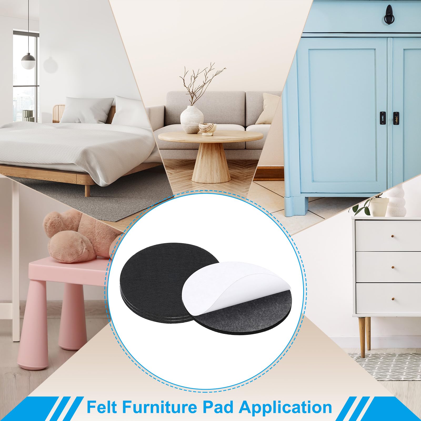 PATIKIL 4pcs Almohadillas de Fieltro para Muebles, 305mm/12 Fieltro Adhesivo Belcro Redondo Antideslizantes Protectores para Patas de Mesa Silla Lámpara Muebles, Negro