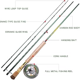 Sougayilang Fly Fishing Rod Reel Combo with Lightweight Portable Rod and Reel, Complete Starter Package (Golden-7/8)