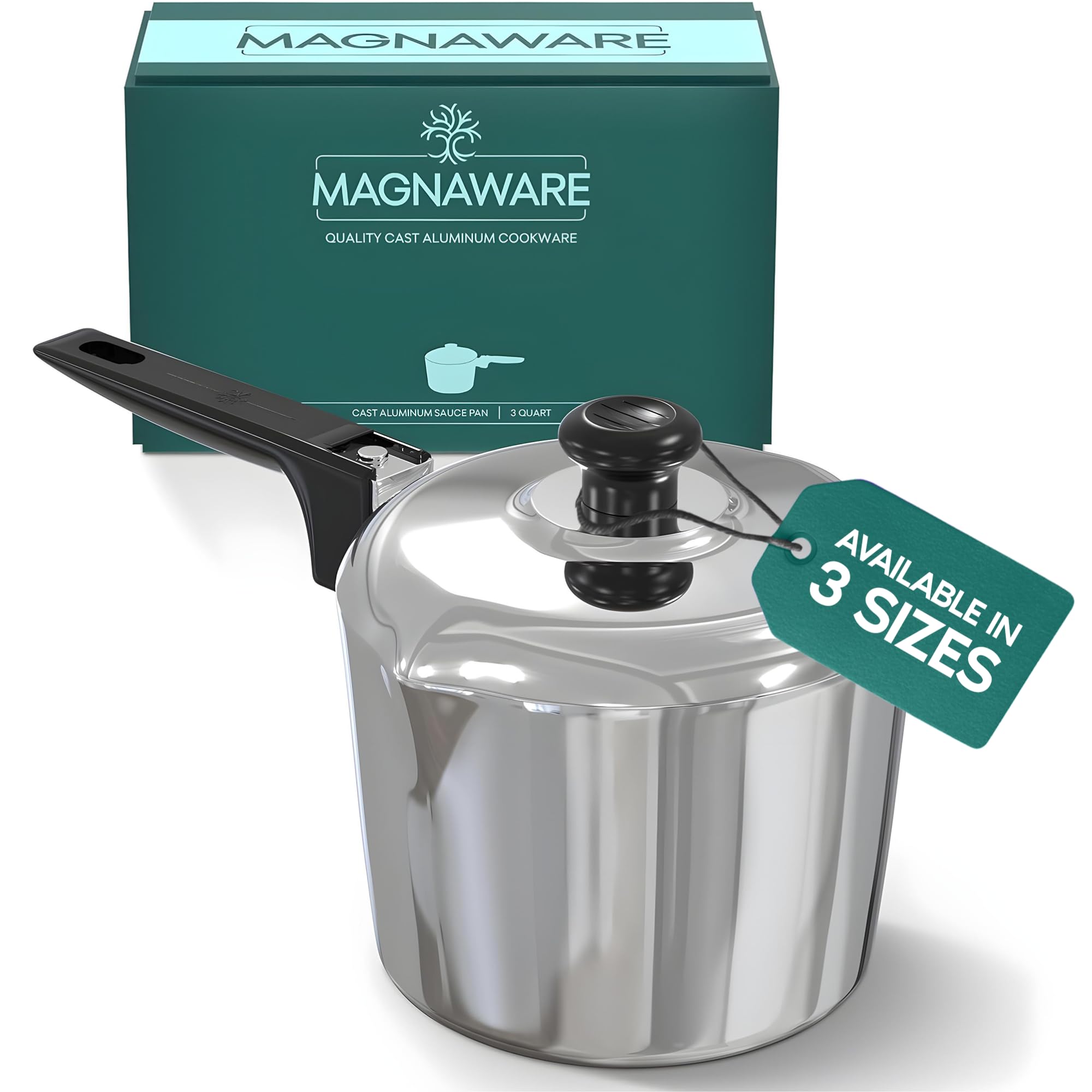 Cast Aluminum 3 Quart Sauce Pan with Lid - Multipurpose Lightweight Saucepan with 2 Side Pour Spouts & Stay-Cool Handle - Small Cooking Pot for Sauces, Pasta, Soup - Oven Safe