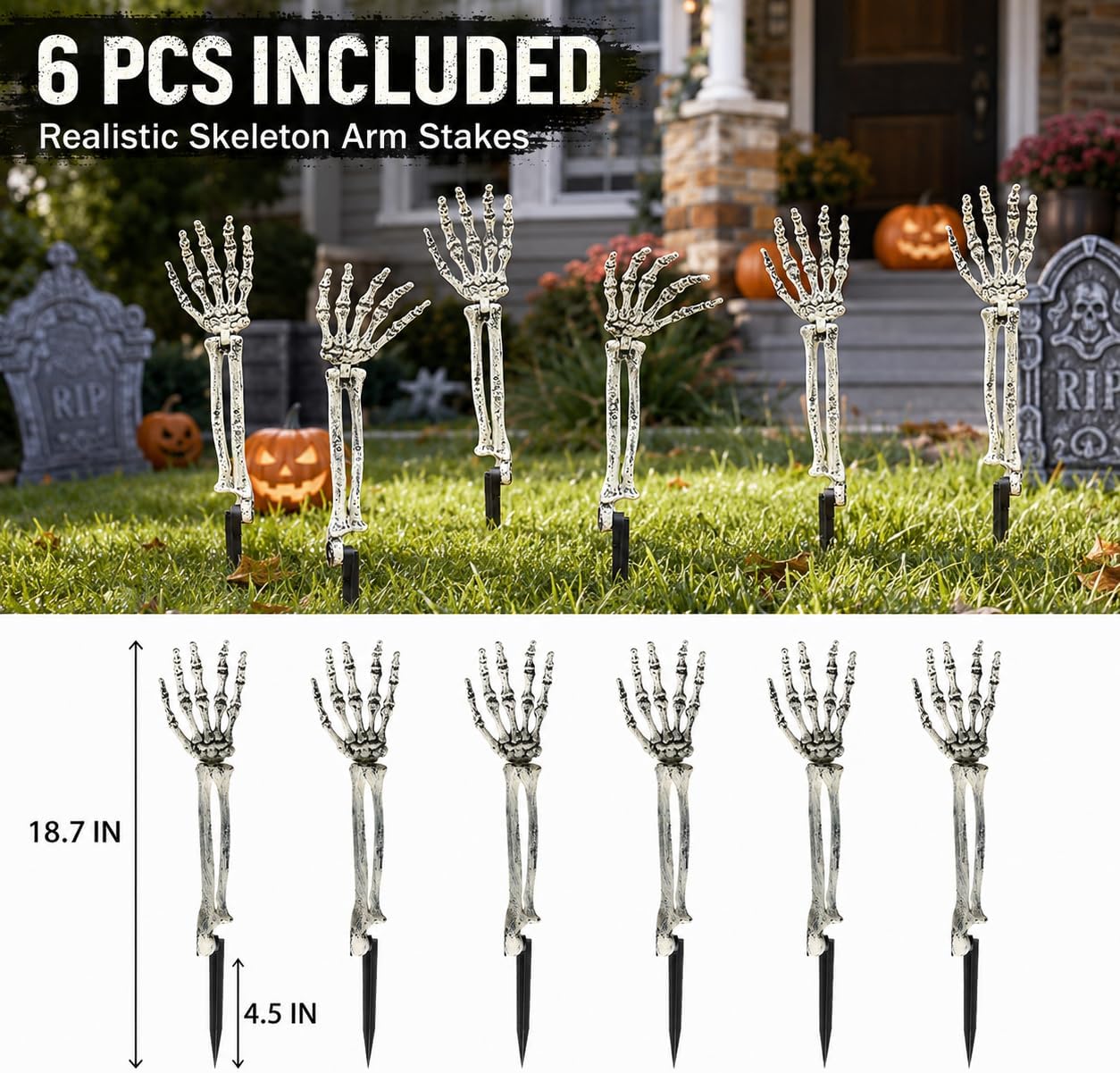 AOGU 6PC Skeleton Arm Stakes, Outdoor Halloween Decorations for Yard image 2