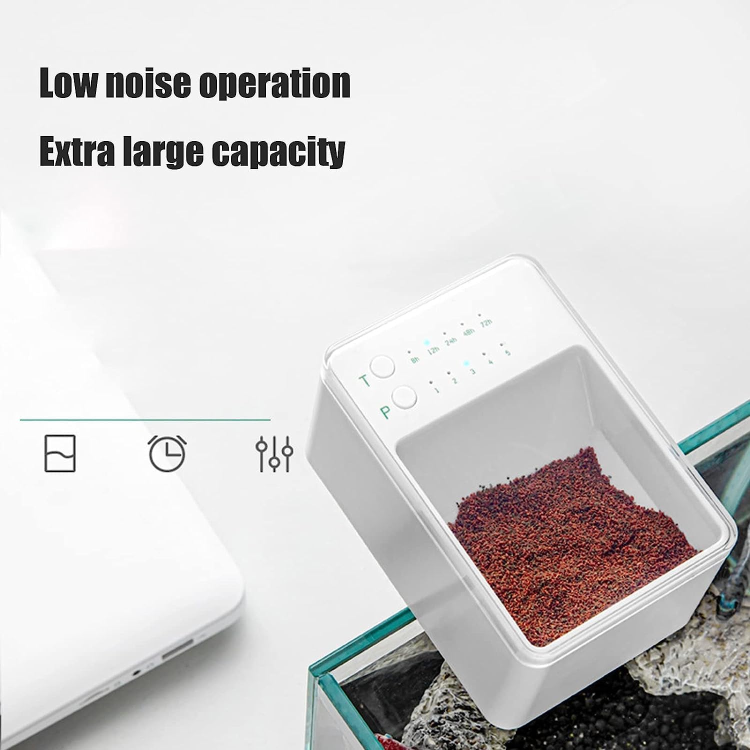 Automatic Fish Feeder, Battery Operated Vacation Aquarium Tank Timer Moisture Proof Auto Feeder with Full Transparent Bait Cover for Small and Medium Sized Aquarium Or Fish Tank