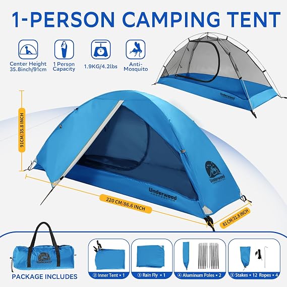 1/2/3/4 Man Lightweight Backpacking Tent, Waterproof 3 Season Camping Tent | Quick Easy Setup,Waterproof 1/2/3/4 Person Camping Tent, Portable Backpacking Shelter Suitable for Hiking, Mountaineering
