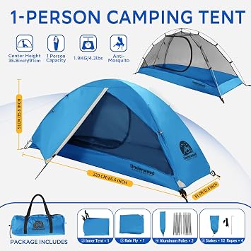1/2/3/4 Man Lightweight Backpacking Tent, Waterproof 3 Season Camping Tent | Quick Easy Setup,Waterproof 1/2/3/4 Person Camping Tent, Portable Backpacking Shelter Suitable for Hiking, Mountaineering