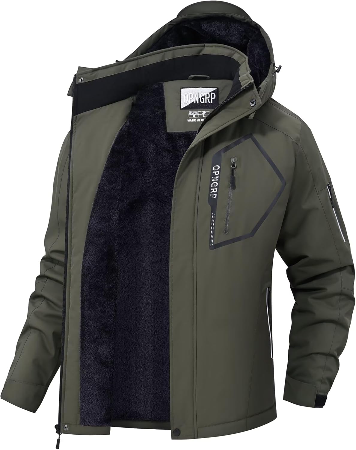 QPNGRP Men's Ski Jacket Waterproof Insulated Winter Coat 5 Zipper Pockets