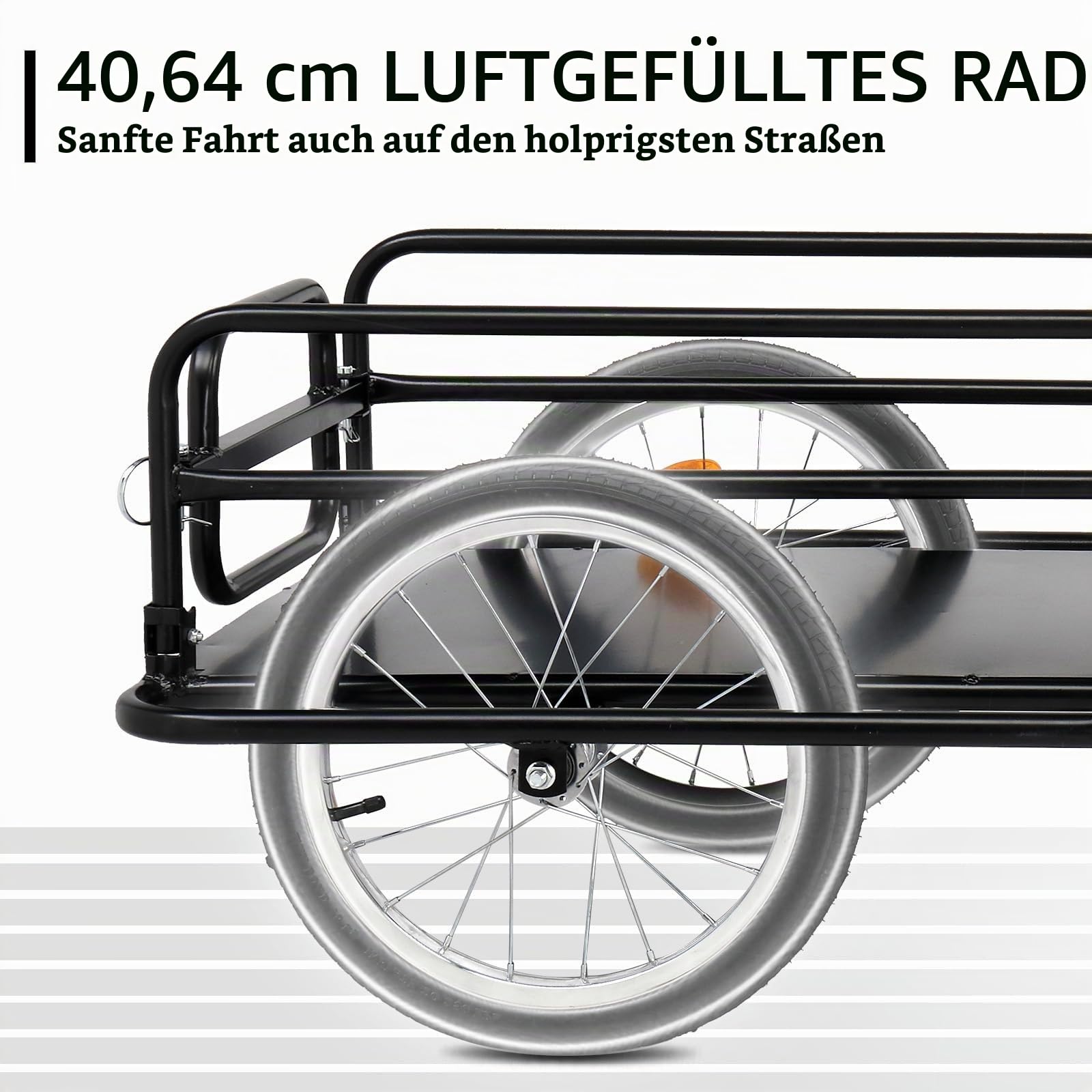 LEADZM Klappbar Fahrradanhänger, Lastenanhänger mit Universeller Kupplung, Transportanhänger mit 16-Zoll-Luftreifen, Sicheren Reflektoren, 60 kg, 155 x 67 x 78cm