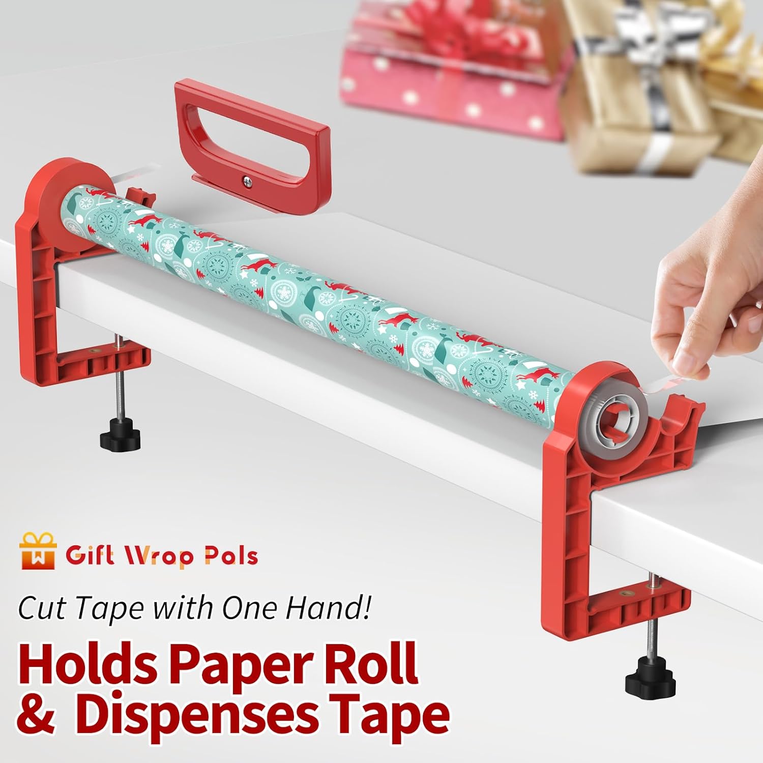 Tabletop Gift Wrapping Tool with Tape Dispenser & Cutter–2 Pack Adjustable Wrapping Paper Table Clamps with 2 Tapes–Perfect for Valentine's Day, Easter, and Crafting