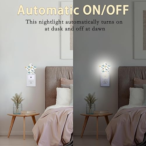 Miniatura 4 de Luces nocturnas de dinosaurios de dibujos animados, lámpara de pared inteligente con sensor de atardecer a amanecer para decoración del hogar,