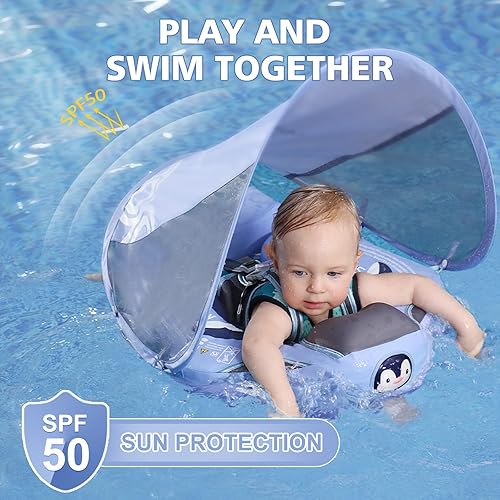 Miniatura 7 de Flotadores de bebé para piscina con dosel extraíble, protección solar UPF 50+, toldo de Mambobaby Flotador no inflable, suave, impermeable,