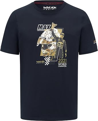 Red Bull Racing F1 Mens Special Edition Max Verstappen Champion Tribute Graphic T-Shirt Navy