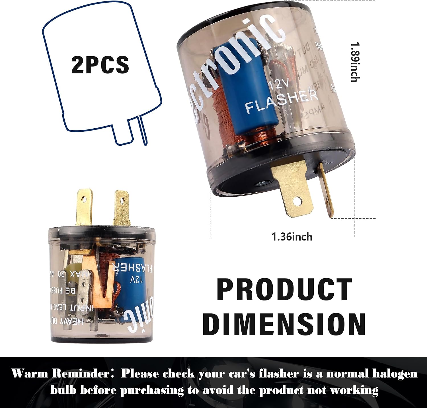 2PCS 12V Flasher Relay,Heavy Duty 2-Pin Turn Signal Relay Only for Repairing Halogen Bulb Frequent Flicker Problem,Two Prong Round Blinker Relays of Automotive Relays Car Accessories