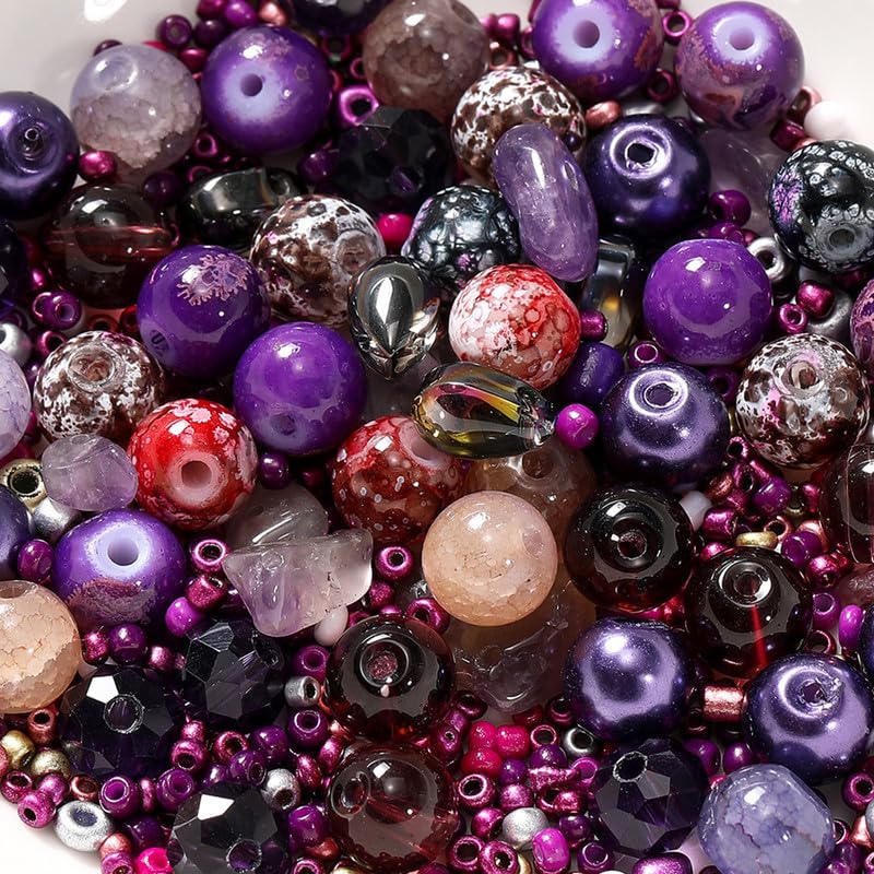 20g Assorted Beads Violet Purple Resin Loose Beads with Millet Bead for Crafting,Bracelet Making