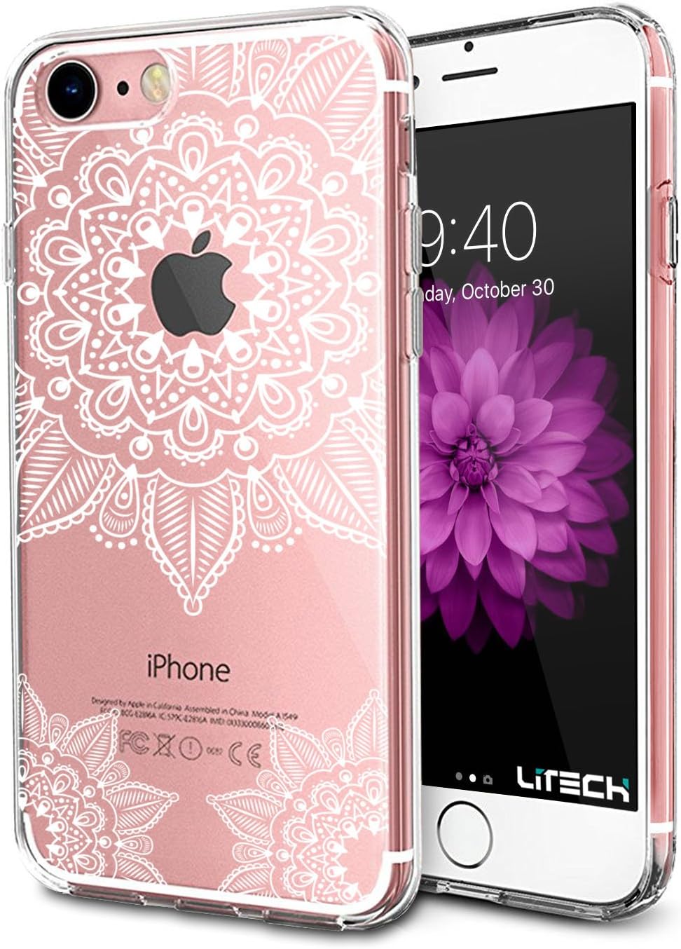 Litech™ Case for Apple iPhone 7 / iPhone 8 [Tribal Mandala Totem Design] Cute Girly Floral Flower Stylish Artistic Transparent Flexible Scratch-Resistant Case (White Henna)