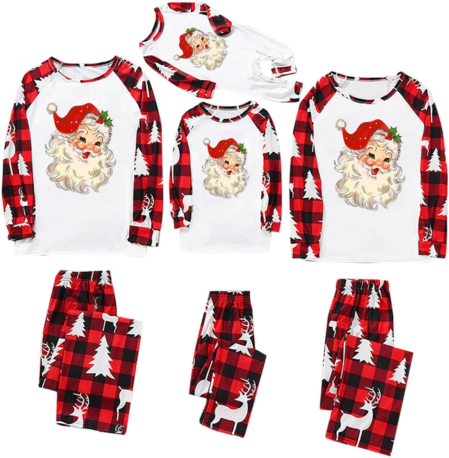 Christmas Pajamas for Family Pretty Xmas Printed Long Sleeve Sets Soft Holiday Nightwear Homewear Casual Comfy Set