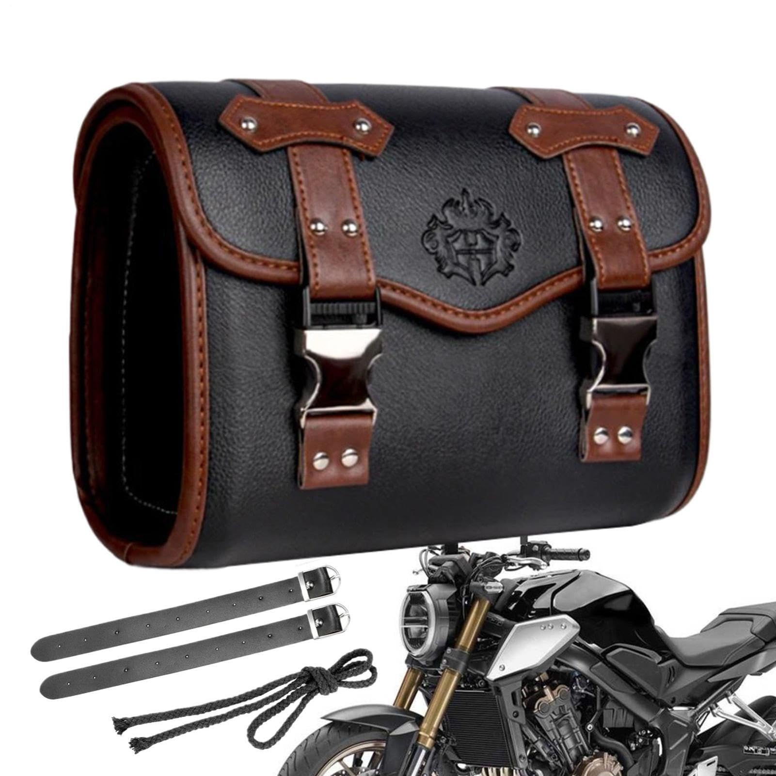 Pour guidon de moto - Rouleau d'outils en cuir vintage, sacoche de