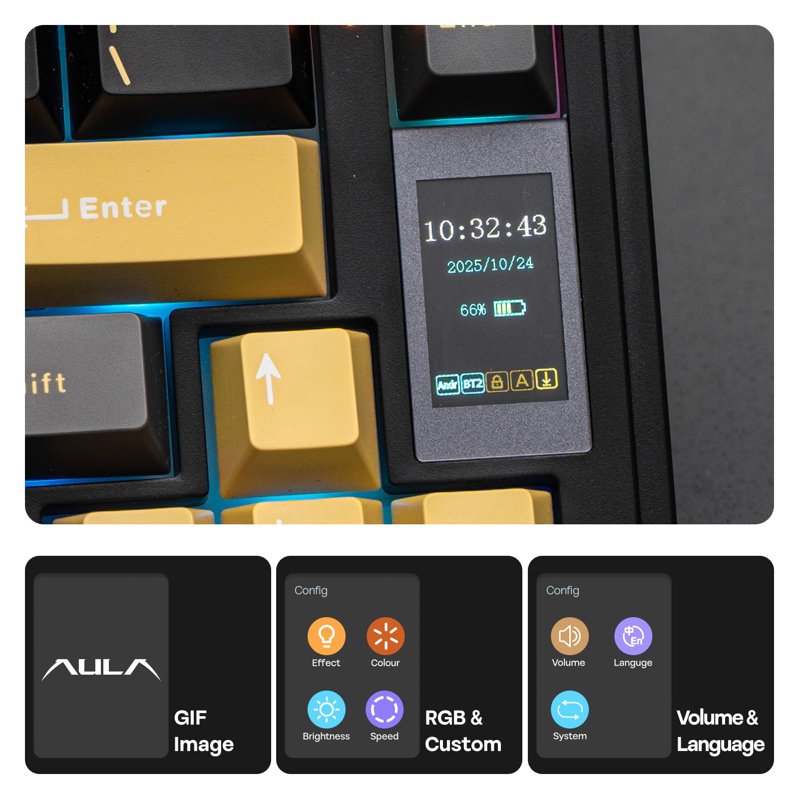 EPOMAKER X Aula EA75 MAX Teclado Mecánico Inalámbrico para Juegos con Pantalla y Perilla, 5000mAh, Hot-Swap, RGB, Teclas PBT,Gasket Suave, Teclado Mecánico del 75%,Formato US (Negro, Silent Switch) - 4