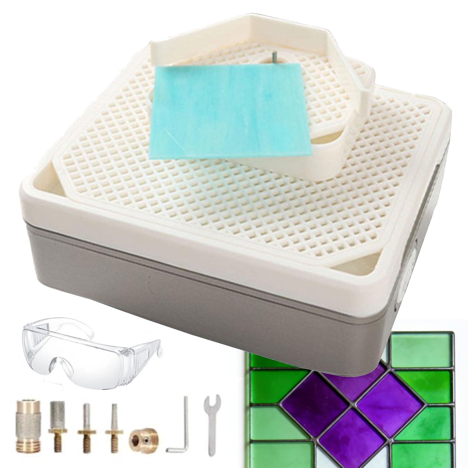 YXYLJOZ Glass Ceramics Grinder Grinding Tool,150W Dual-Layer Stained Glass Grinder with 4 Grinding Bits,for Drilling/Edge Refinement
