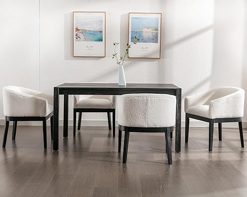 Miniatura 39 de Wahson - Juego de 2 sillas de comedor de barril de mediados de siglo, sillas de comedor beige con brazos, sillas de cocina tapizadas de lino con