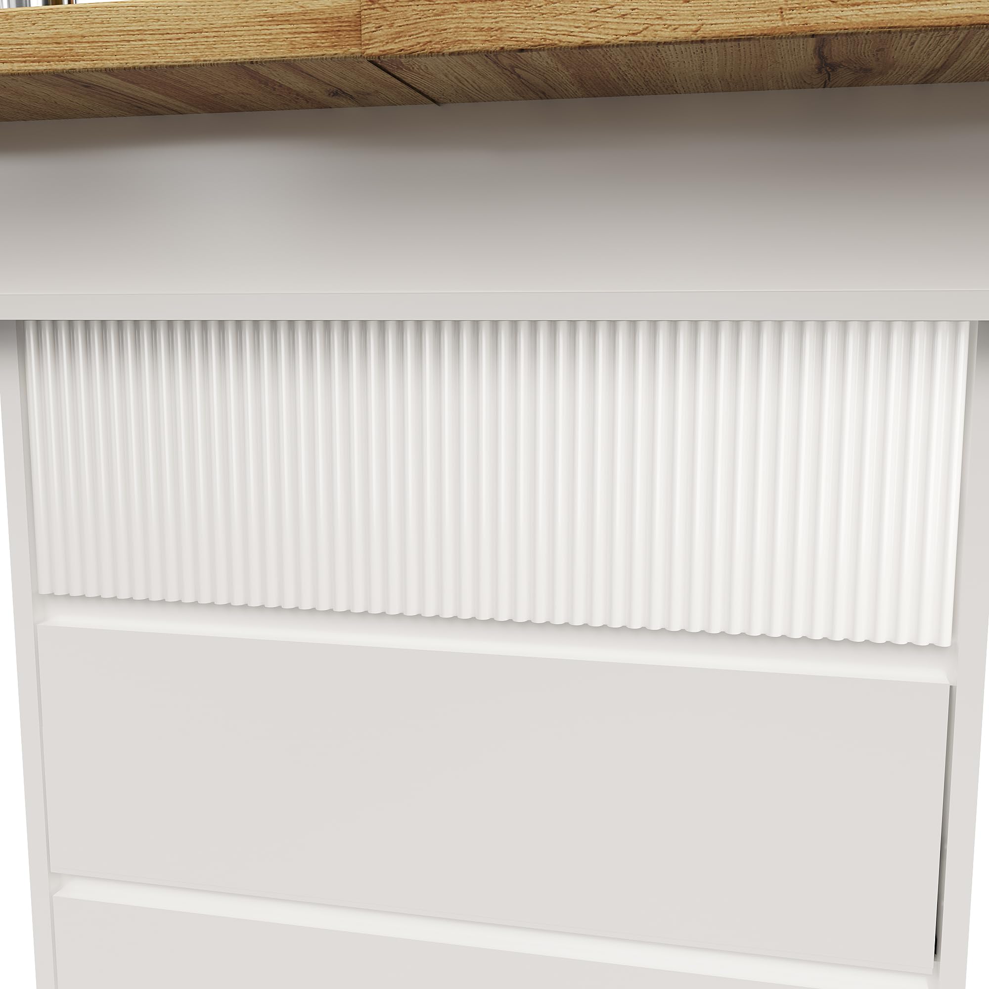 Soweiz Mesa de comedor telescópica (110-140 x 80 cm), mesa de cocina plegable para 4-6 personas, mesa de comedor extensible con tres estantes, ahorra espacio, para cocina y salón (blanco)