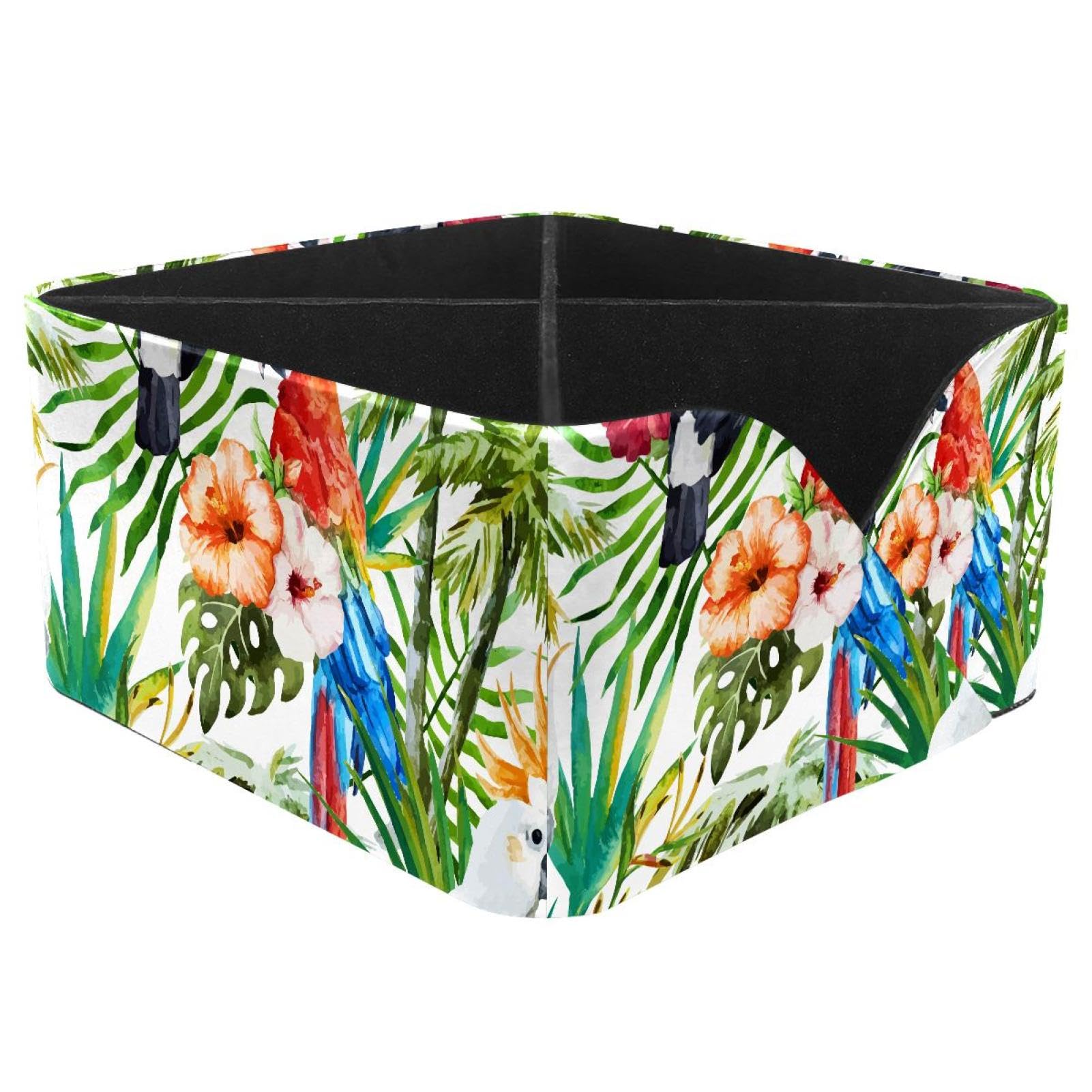 KengjuTesu Hibiscus and Parrots Desktop Organizer Pen Holder, Rectangular Pencil Cup for Office, Study and Makeup Stations
