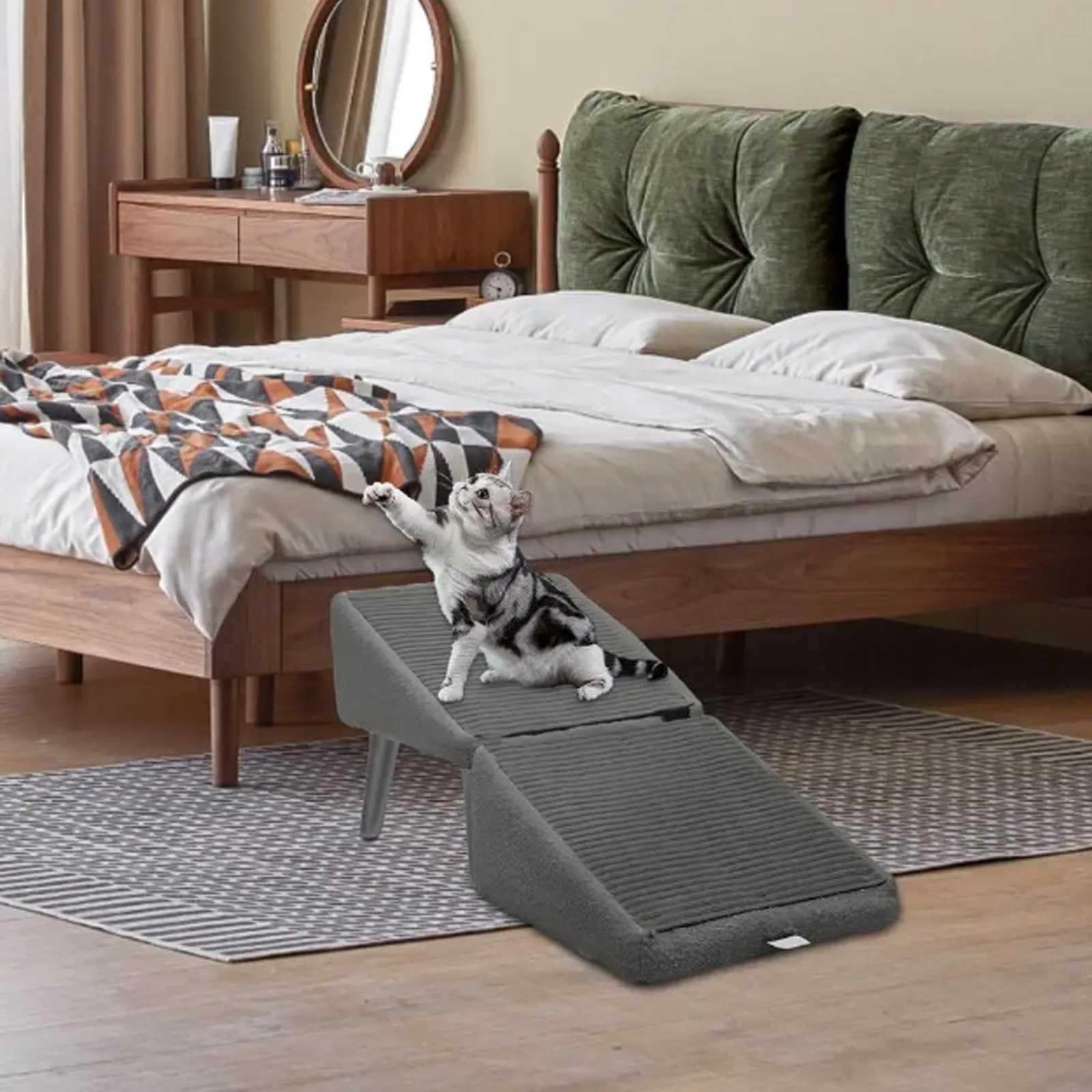 Sgabello ottomano per cani, rampa 2 in 1 divisa per cani, altezza 35,1 cm, sedia pieghevole per cani, rampa ottomana per letto, rampa per cani, scale per artrite, cani anziani di piccola